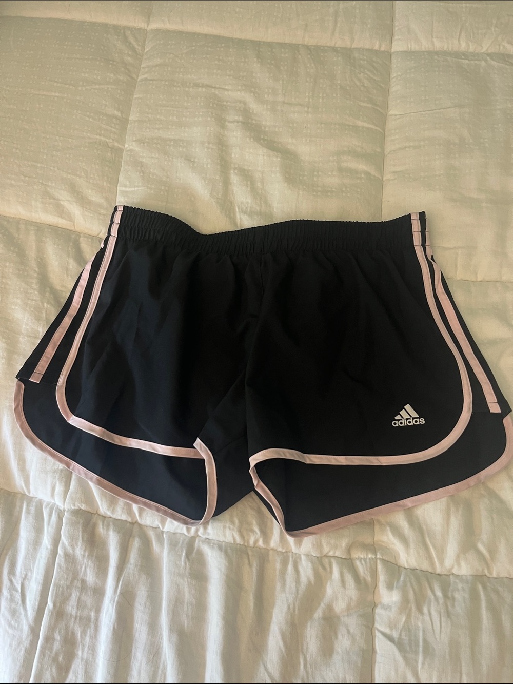 adidas Women’s Black Athletic Shorts with Light Pink Trim